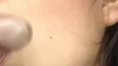 Saki Ogasawara in red lingerie sucks boner so well and gets cum